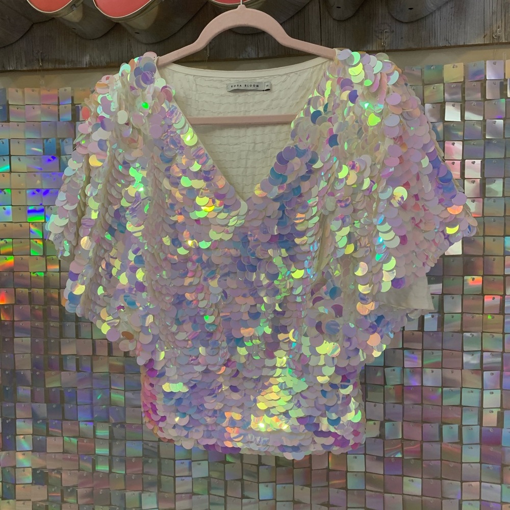 Rosa Bloom Florence Sequin Cape Shirt in Opal